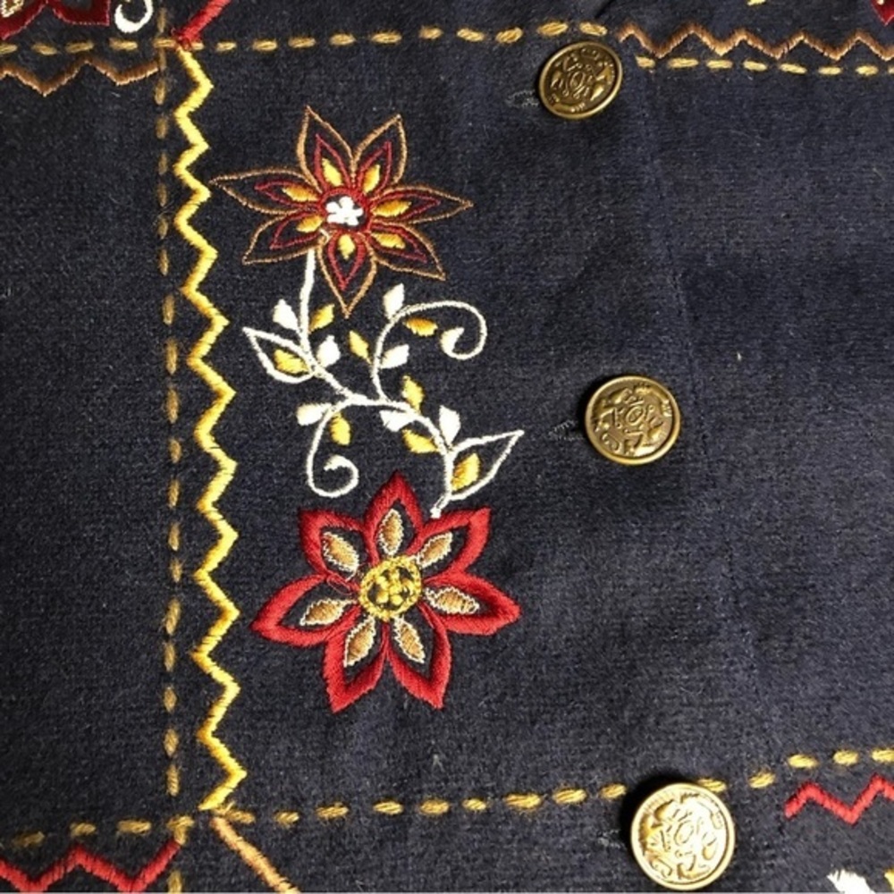 Vintage Cotton Ginny Wool Vest Embroidered Size S Navy Blue Floral - Picture 7 of 12